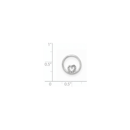 14k White Gold Real Diamond Heart inside Round Chain Slide