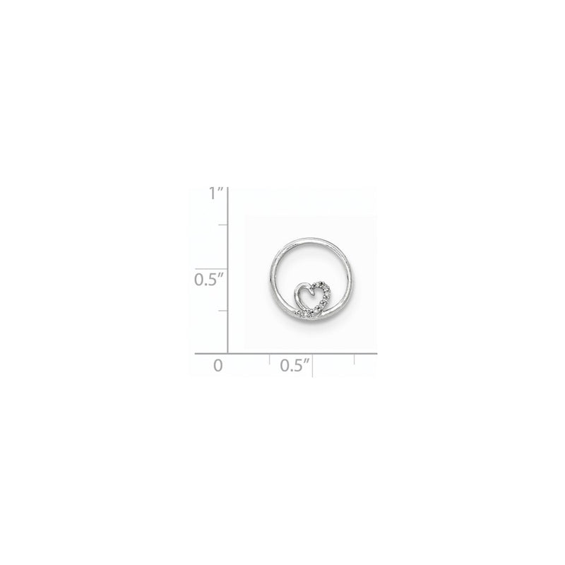 14k White Gold Real Diamond Heart inside Round Chain Slide