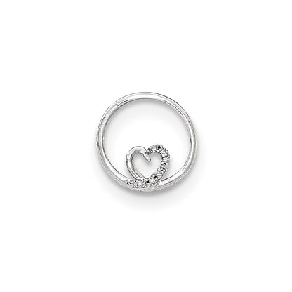 14k White Gold Real Diamond Heart inside Round Chain Slide