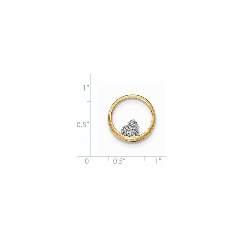 14k Two-Tone Gold Real Diamond Heart inside Round Chain Slide
