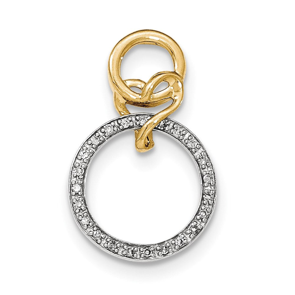 14k Two-Tone Gold Real Diamond Round Dangle inside Round Chain Slide