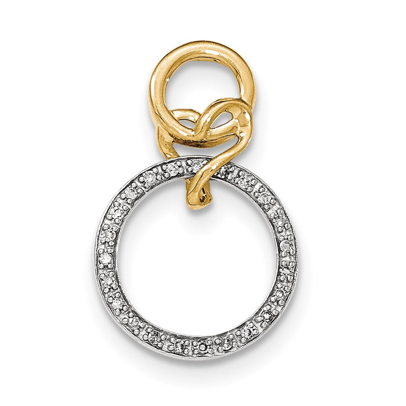 14k Two-Tone Gold Real Diamond Round Dangle inside Round Chain Slide