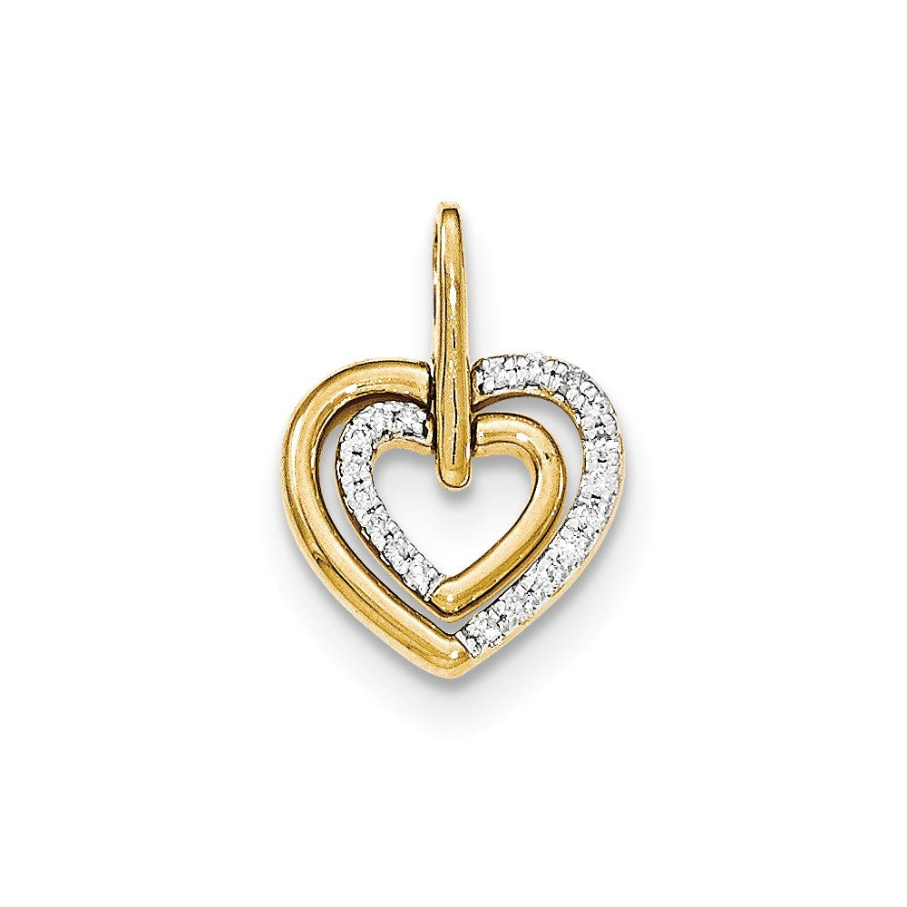 14K Yellow Gold Polished Real Diamond Heart w/heart Dangle Pendant