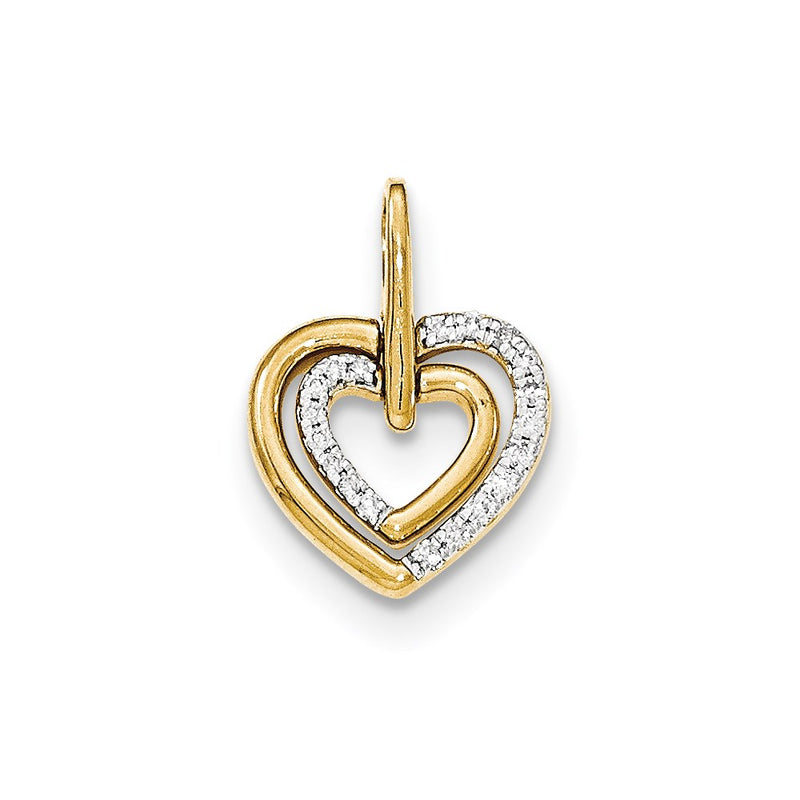 14K Yellow Gold Polished Real Diamond Heart w/heart Dangle Pendant