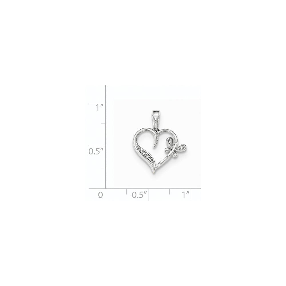 14kt White Gold Polished Heart w/Butterfly Real Diamond Pendant