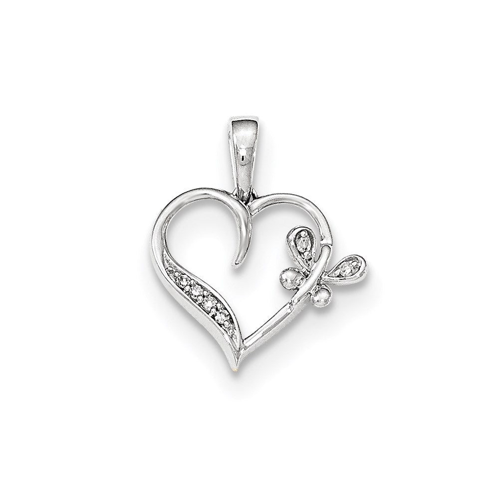 14kt White Gold Polished Heart w/Butterfly Real Diamond Pendant