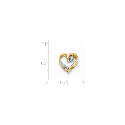 14k Yellow Gold Polished Moving Real Diamond Open Heart Slide Pendant