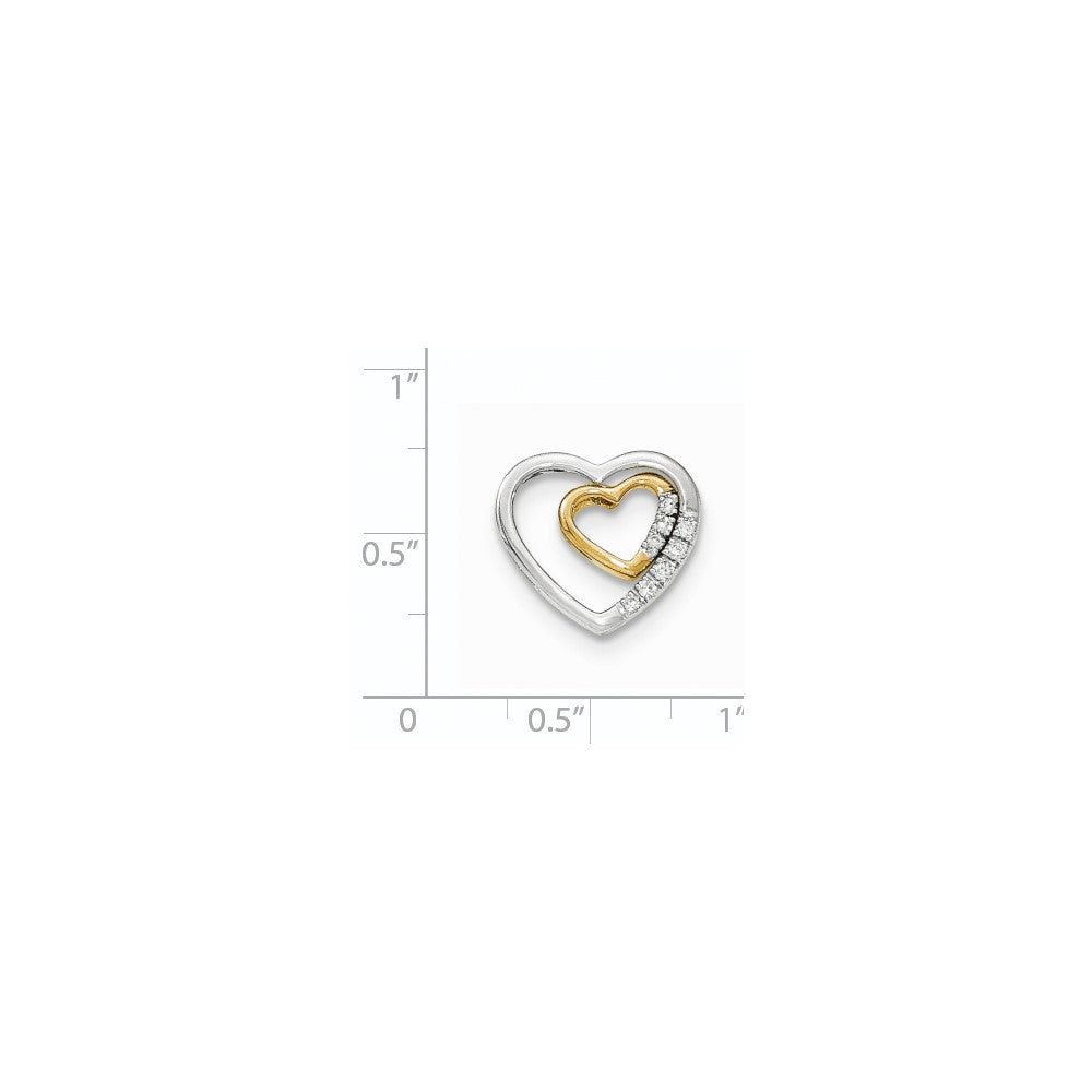 14k Two-Tone Gold Real Diamond 2 Piece Heart Slide Pendant