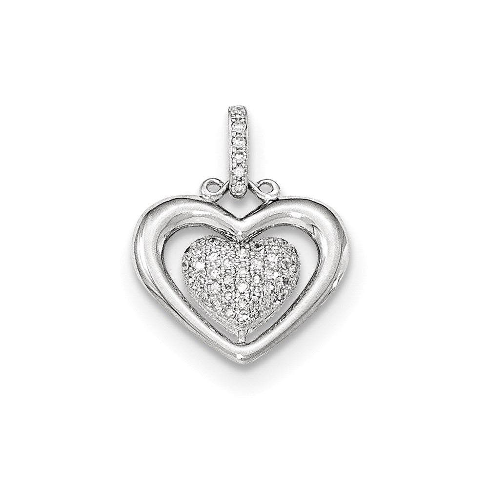 14K White Gold Polished PavÃ¢â‚¬Å¡ Real Diamond Heart Pendant