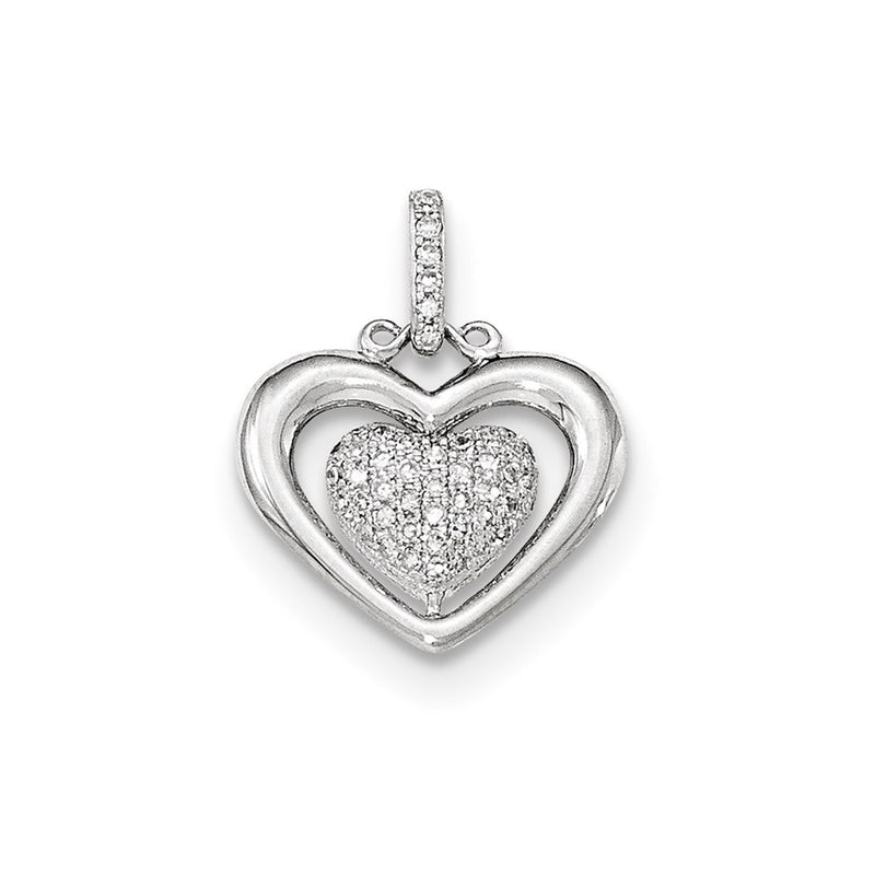 14K White Gold Polished PavÃ¢â‚¬Å¡ Real Diamond Heart Pendant