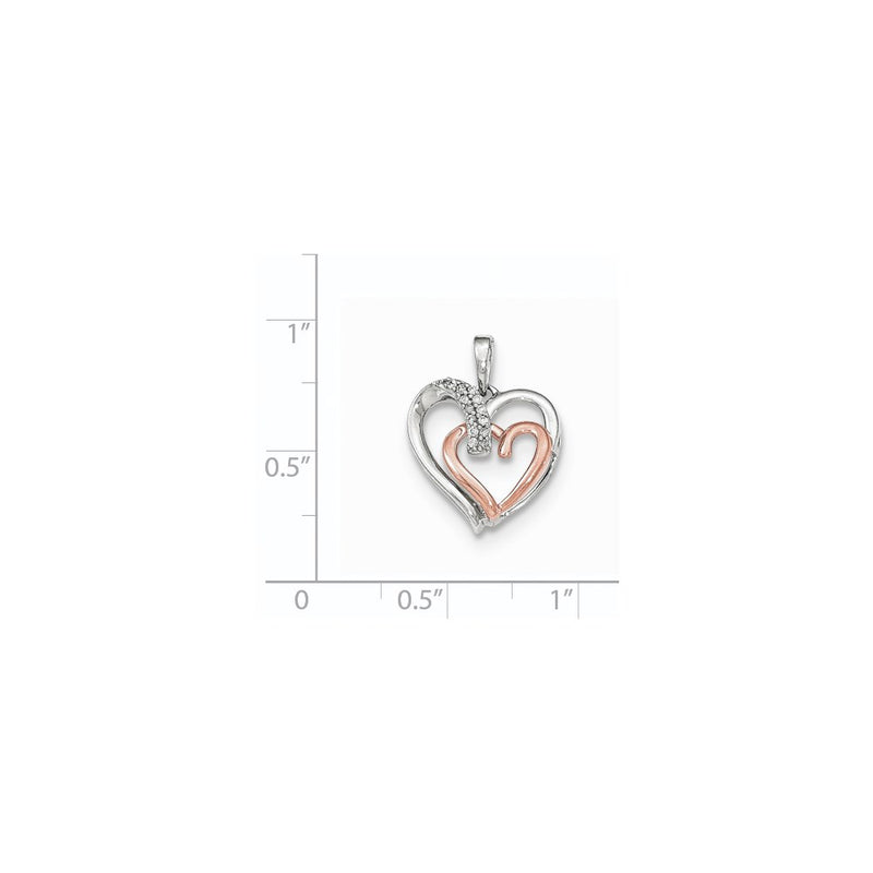 14k White and Rose Gold Real Diamond Double Heart Pendant
