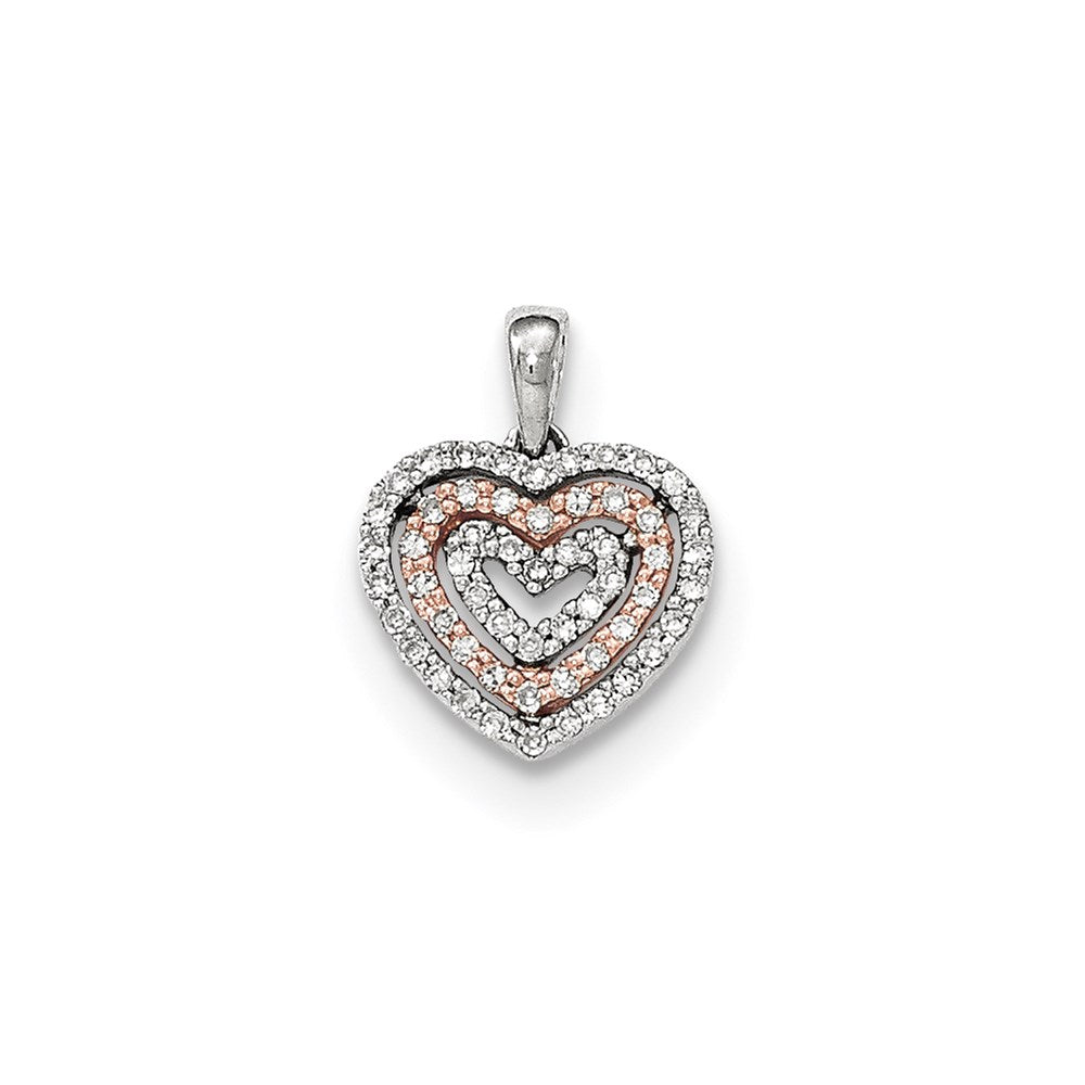 14k Two-Tone Gold Polished Real Diamond Heart Pendant