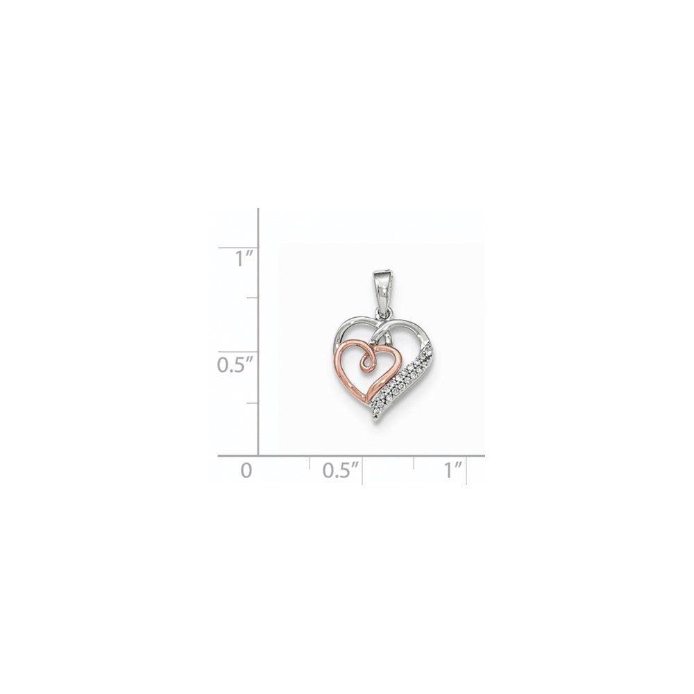 14k White and Rose Gold Real Diamond Double Heart Pendant