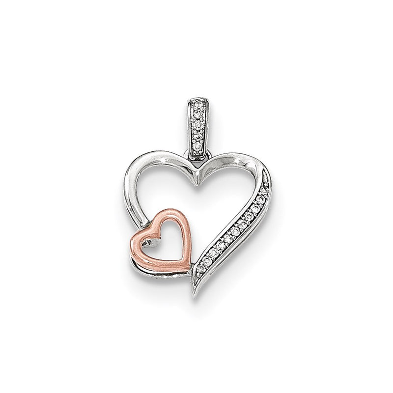 14k White and Rose Gold Real Diamond Double Heart Pendant