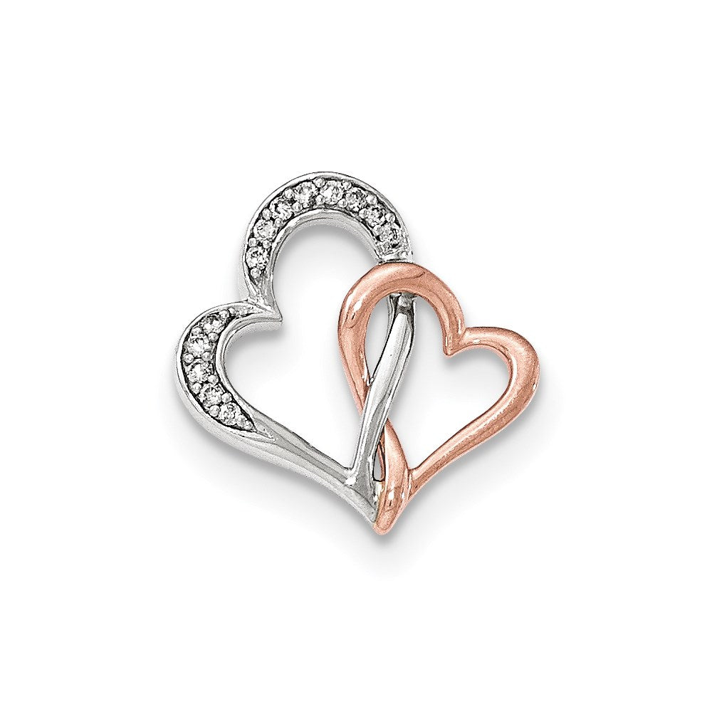 14k Two-Tone Gold Heart Real Diamond Chain Slide