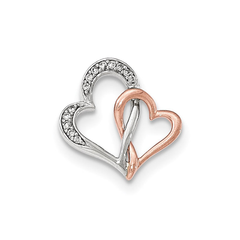 14k Two-Tone Gold Heart Real Diamond Chain Slide
