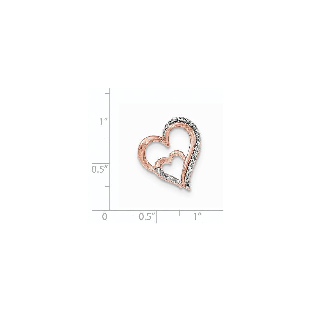 14K Rose Gold Real Diamond Open Heart Slide Pendant