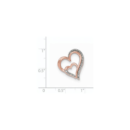 14K Rose Gold Real Diamond Open Heart Slide Pendant