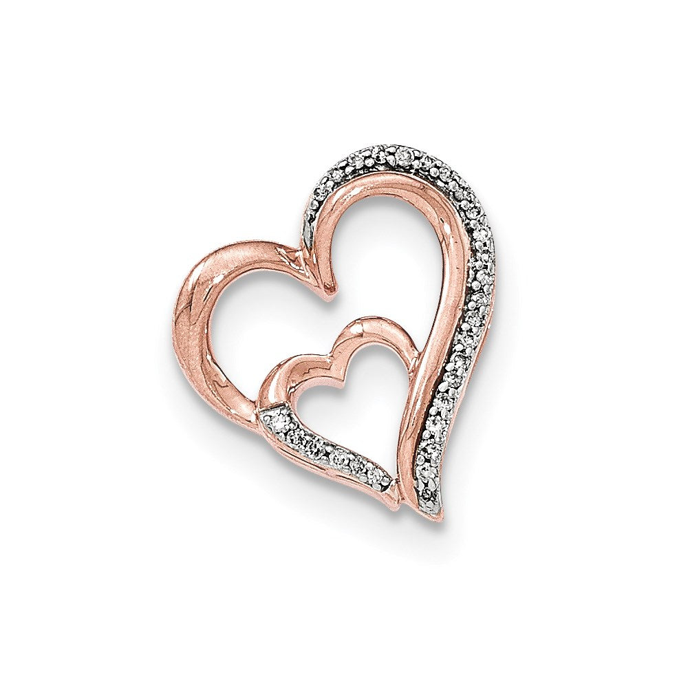 14K Rose Gold Real Diamond Open Heart Slide Pendant