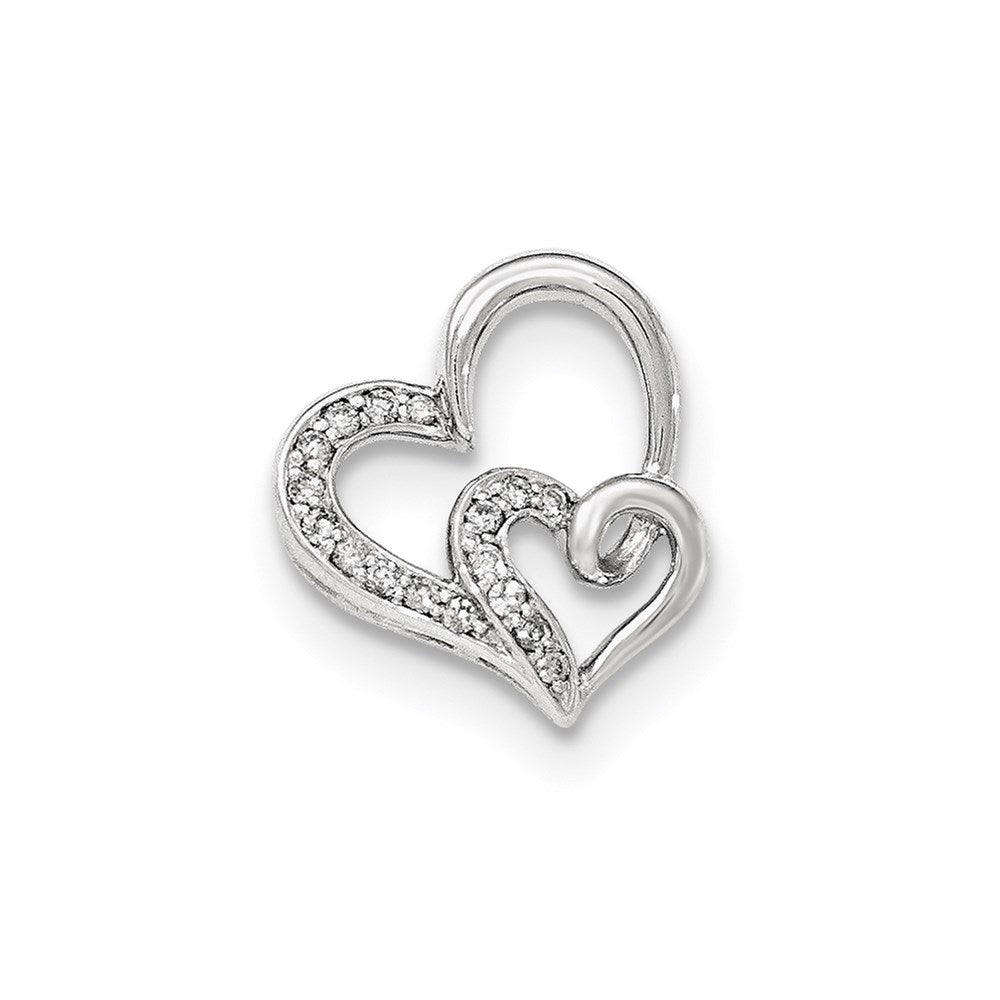 14k White Gold Real Diamond Heart Chain Slide