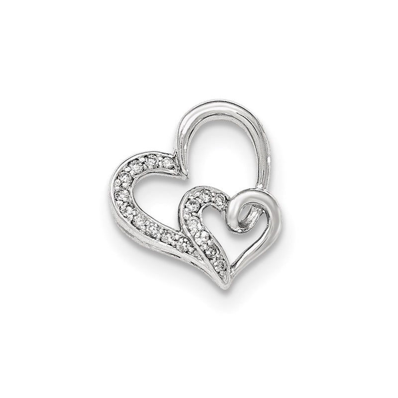 14k White Gold Real Diamond Heart Chain Slide