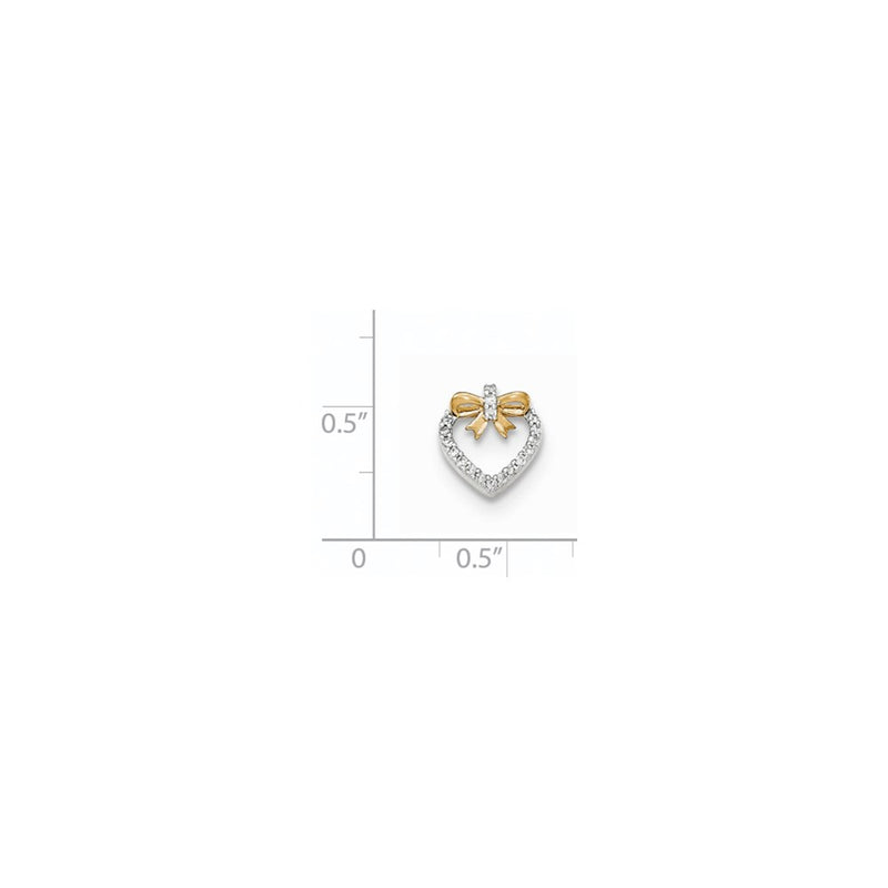 14K Yellow Gold Polished Real Diamond Heart w/bow Chain Slide Pendant