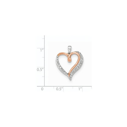 14k White Gold Rose Rhodium Real Diamond Heart Pendant