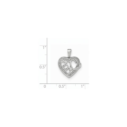 14K White Gold Real Diamond Mom Heart Pendant