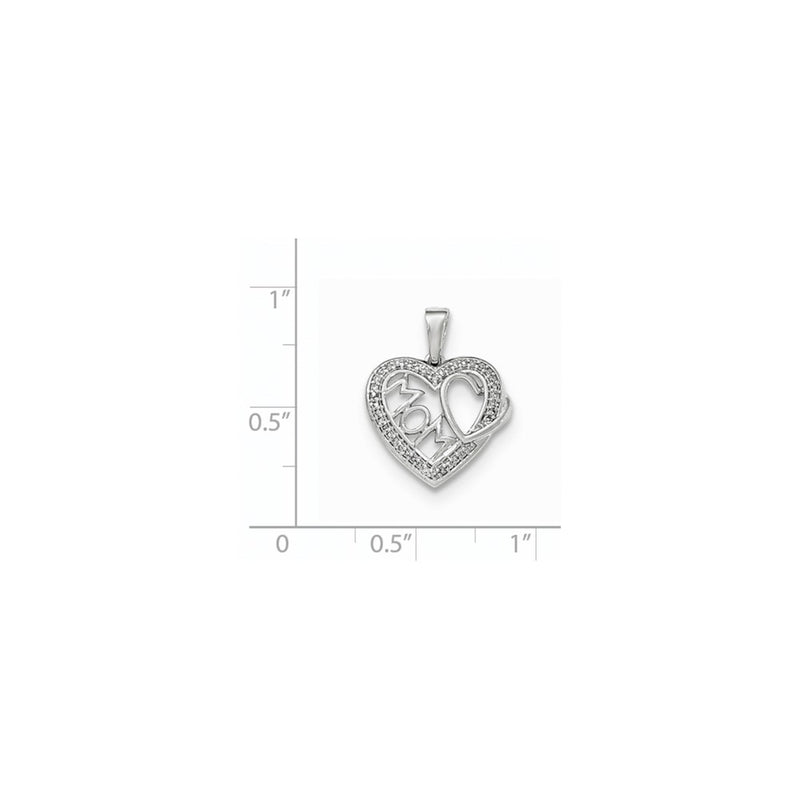 14K White Gold Real Diamond Mom Heart Pendant