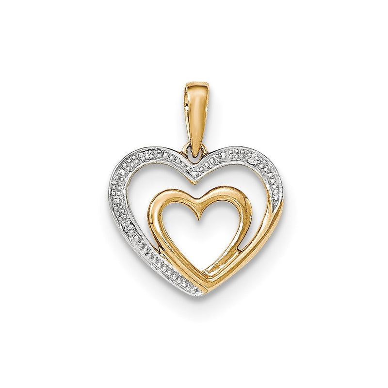 14k Yellow Gold Real Diamond w/Rhodium Accent Heart Pendant