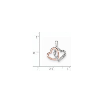 14k Two-tone Gold White and Rose Rhodium Real Diamond Heart Pendant