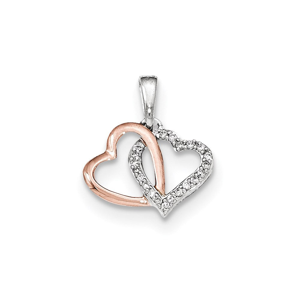 14k Two-tone Gold White and Rose Rhodium Real Diamond Heart Pendant