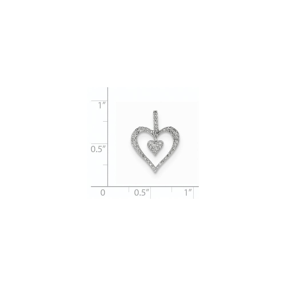 14K White Gold Polished Real Diamond Heart Pendant