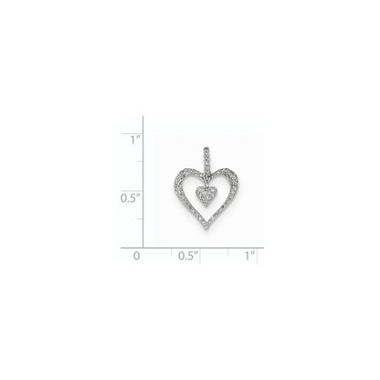 14K White Gold Polished Real Diamond Heart Pendant