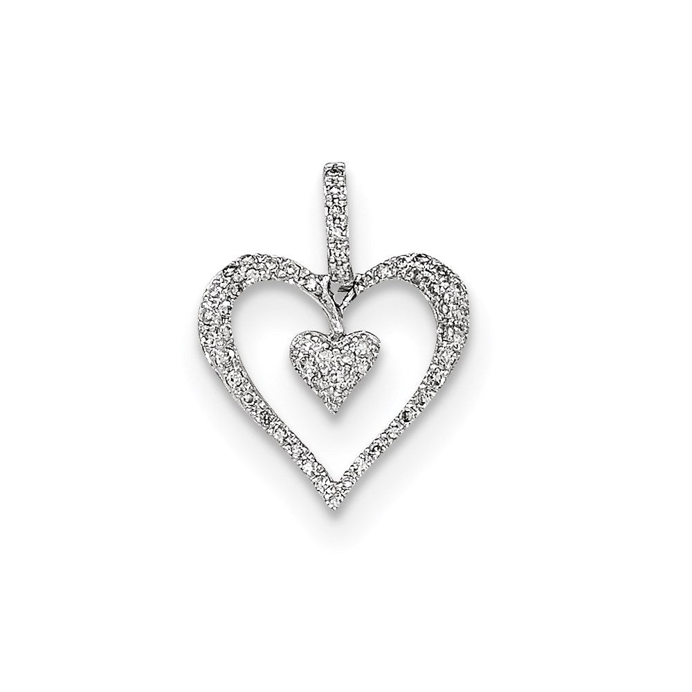 14K White Gold Polished Real Diamond Heart Pendant