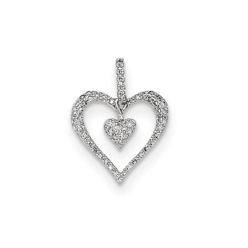 14K White Gold Polished Real Diamond Heart Pendant