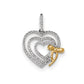 14k Two Tone Gold Diamond Heart with Bow Pendant