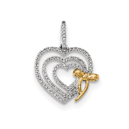14k Two Tone Gold Diamond Heart with Bow Pendant