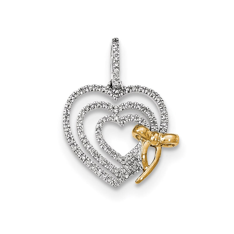 14k Two Tone Gold Diamond Heart with Bow Pendant