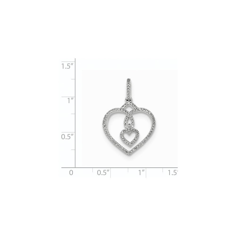 14k White Gold Real Diamond Hearts Pendant