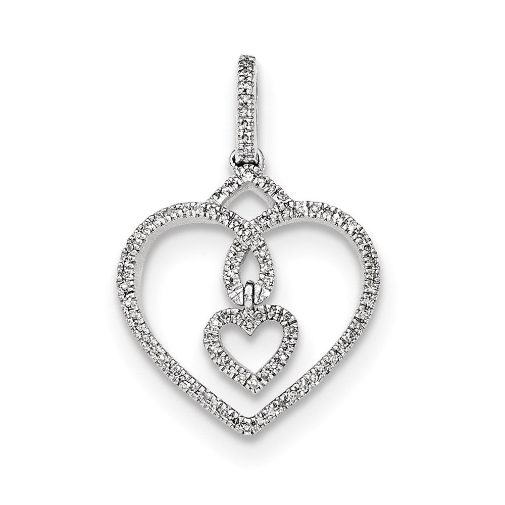 14k White Gold Real Diamond Hearts Pendant