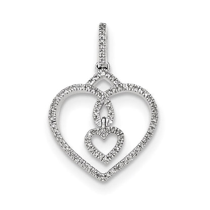 14k White Gold Real Diamond Hearts Pendant