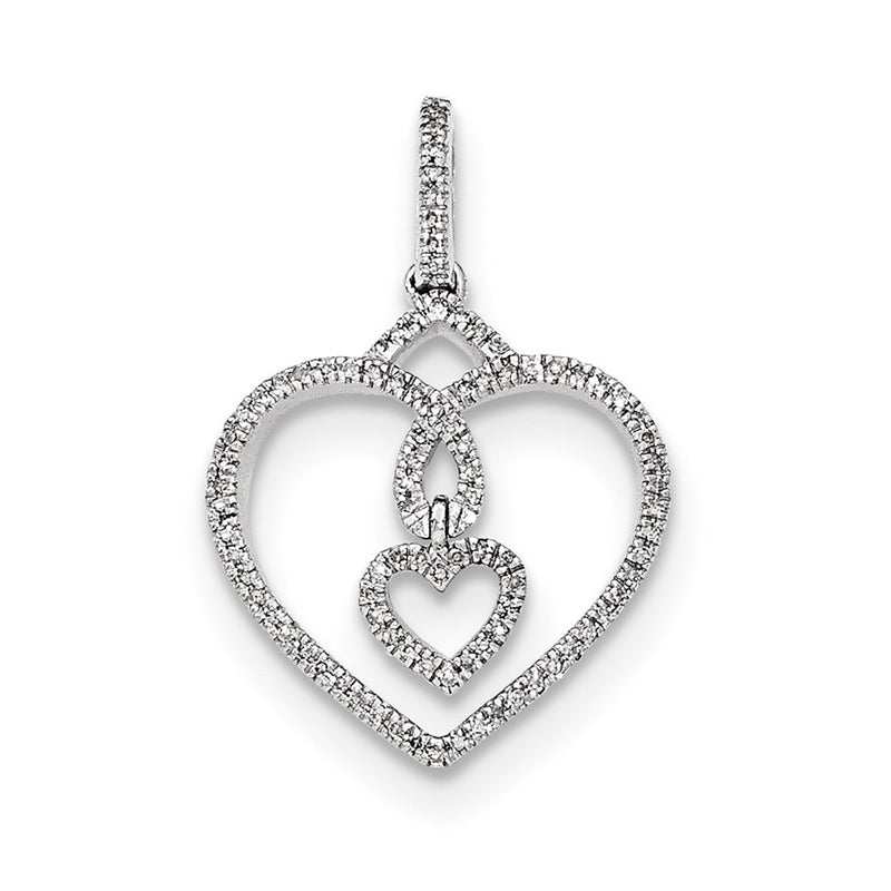 14k White Gold Real Diamond Hearts Pendant