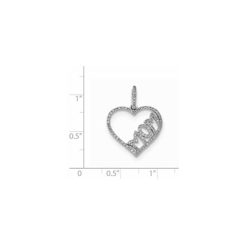14k White Gold Real Diamond MOM Heart Pendant