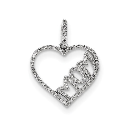 14k White Gold Real Diamond MOM Heart Pendant