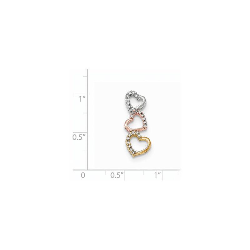 14k Tri-Color Gold 3-heart Real Diamond Chain Slide