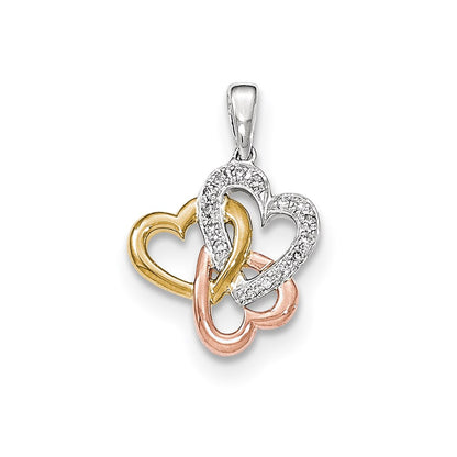 14k Tri color Gold Diamond 3 Heart Pendant