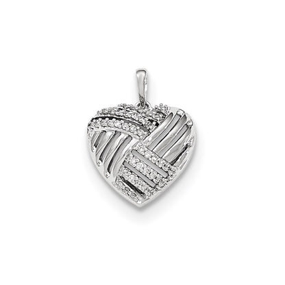 14K White Gold Polished Real Diamond Heart Domed Pendant