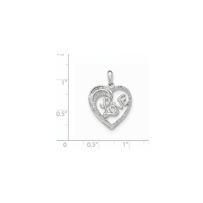 14k White Gold Diamond Heart W/ LOVE Pendant