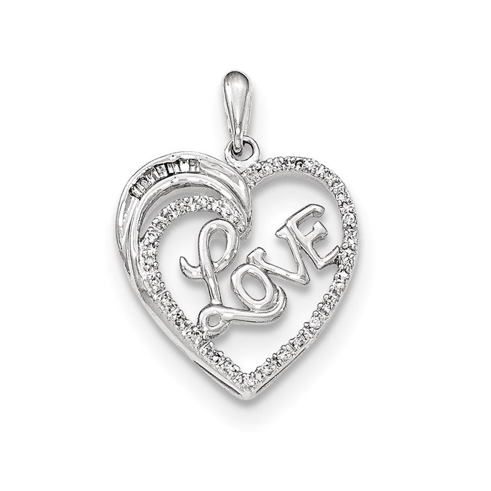 14k White Gold Diamond Heart W/ LOVE Pendant